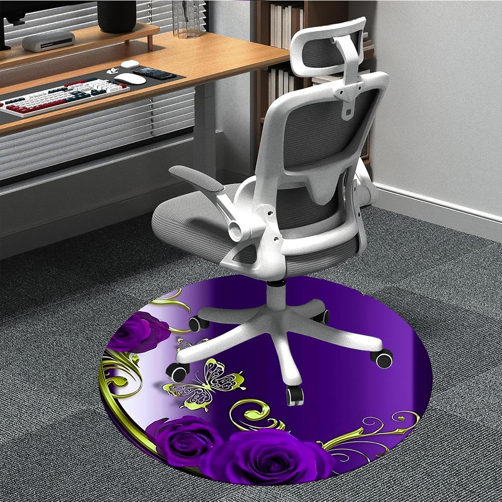 1pc Butterfly Rose Decorative Chair Carpet for Office, Round Polyester Mat, Indoor Decor for Office, Washable Non-slip Carpet yy251219026