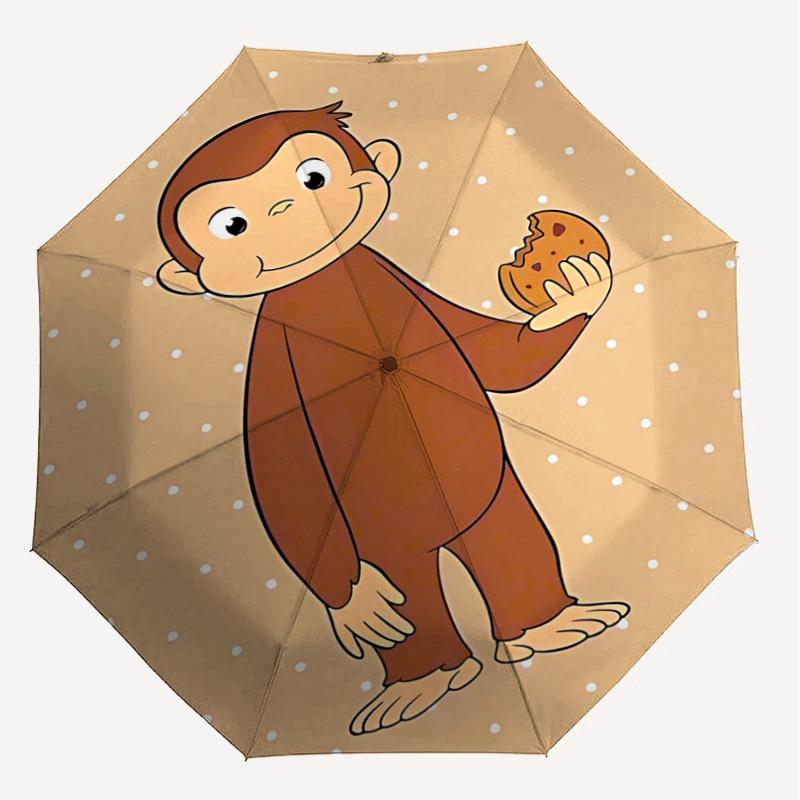 1PC Curious George cookie Umbrella-8-Rib Reinforced, Automatic Open, Lightweight & Durable, Cute Fashion Accessory for Outdoor-Y0347