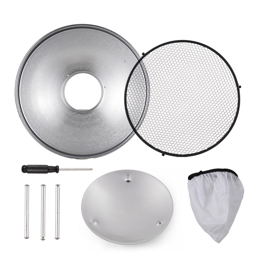 30cm 11.8in Standard Reflector Beauty Dish Bowens Mount with White Diffuser Reflector Honeycomb Grid for Studio