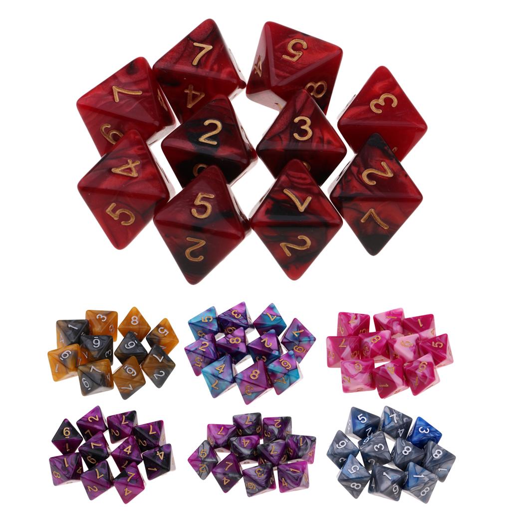 10 Штук Многогранных Кубиков Коллекция Многогранные Кубики D8 для TRPG Игры D Dragons Коллекция 8-гранных Кубиков