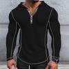 Мужская вафельная рубашка-henley с капюшоном, повседневная модная футболка с длинным рукавом для отпуска