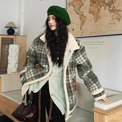 Ретро Маленький Стиль Пальто из Овечьей Шерсти для Женщин Осень и Зима Новый Стиль Свободное Пальто из Шерсти с Меховым Воротником для Женщин