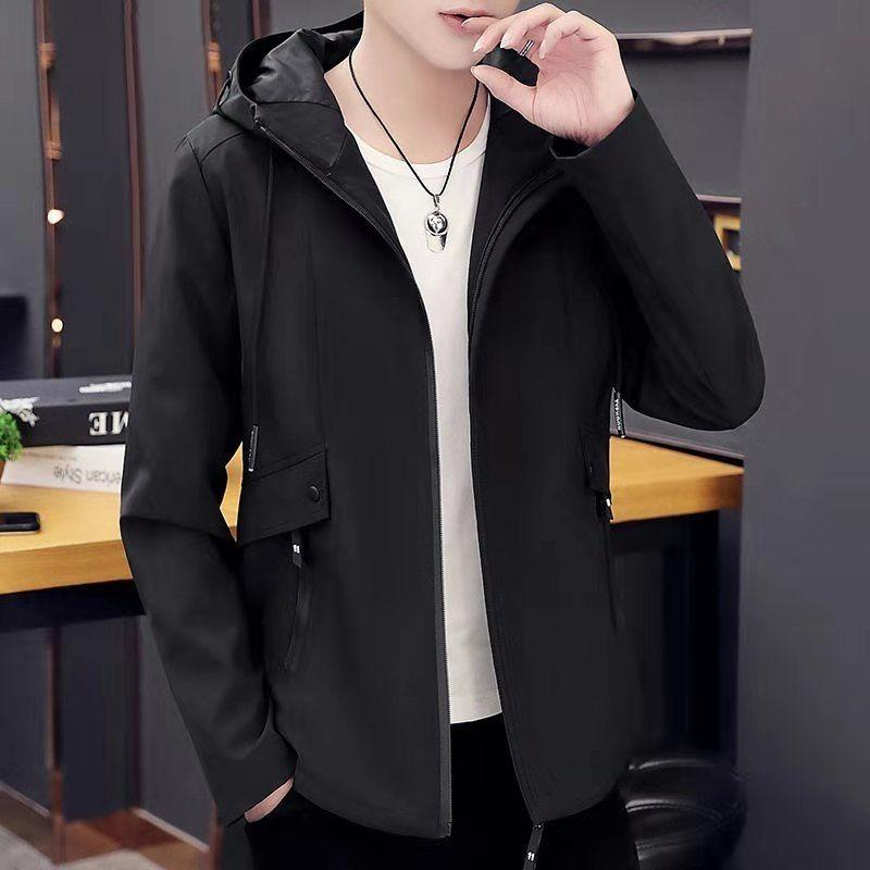 Large Size Men's Autumn Fashion Casual Solid Color Hooded Jacket