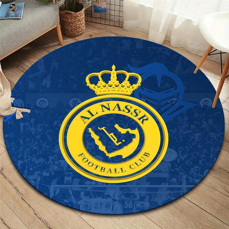 Al-Nassr FC Round Area Rug,Carpet Rug for Living Room Bedroom Sofa Playroom Decor,Non-slip Floor Mat
