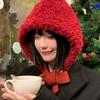 Шапка-бини Новогодняя красная шапка Однотонная зимняя плюшевая шапка Модная шапка из овечьей шерсти Для улицы