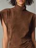 2026 European & American High Neck Suede Sleeveless Slim Fit Short Dress