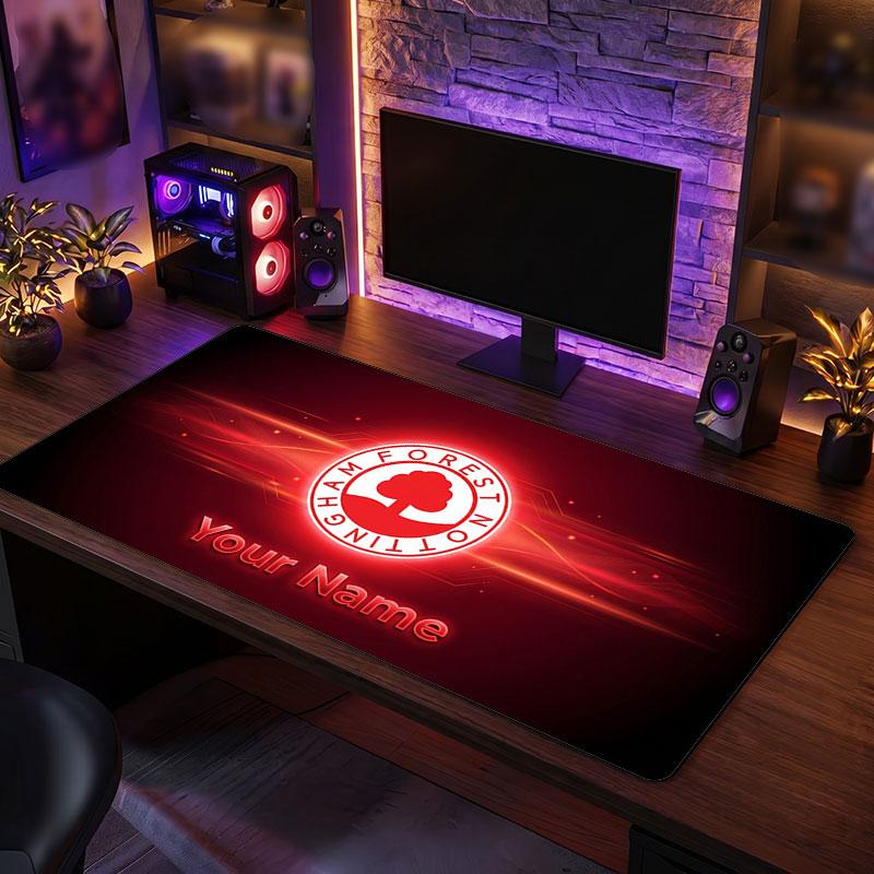 Nottingham Forest Custom Large Mouse Pad, Personalized Name Text Print, Football Logo Non‑Slip Desk Mat Gaming Gift