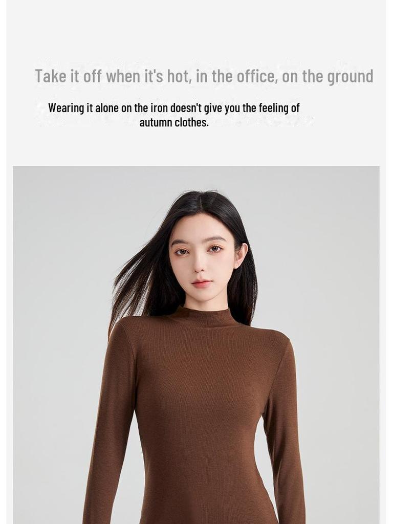 Women's Slim-Fit Mid-Neck Woolen Long-Sleeve Top - Warm German Fleece for Autumn and Winter