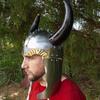 Viking Leader Horned Helmet - Medieval 18 Gauge Steel Unlined Fictional Prop Helmet W/ Real Buffalo Horns