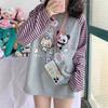 Y2k Harajuku Kawaii Striped Hoodie Women Japanese Fashion Patchwork Cartoon Print Sweatshirt Female Autumn