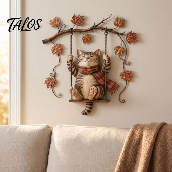 Fall Seasonal Focal Points Autumn Cat Metal Wall Decor, Tin Sign Plaque, Swing Unique Gifts for Lovers Art Decoration Thanksgiving Harvest Festival,