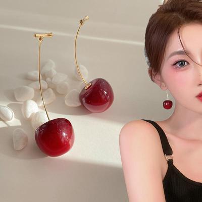 Аксессуары для женщин, серьги с красной вишней для женщин, эффектные висячие серьги в виде фруктов, корейские ювелирные изделия для свадебной вечеринки, подарок Mujer