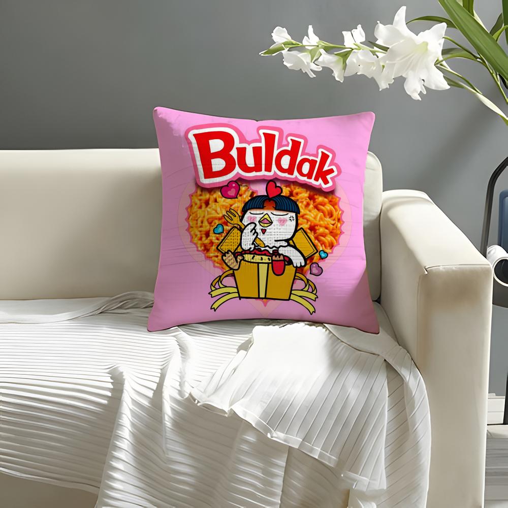 Kwaii Anime BBuldak RRameSn Pillow Case Natural Linen Organic Fabric DoubleSided Printing Sofa Home Decor Cushion Cover