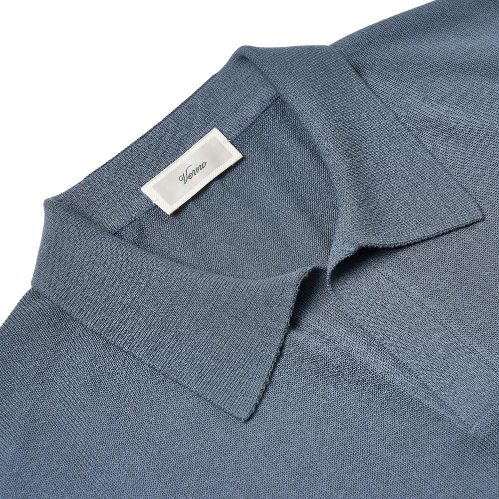 VERNO Linen Like Open Collar Knit Blue