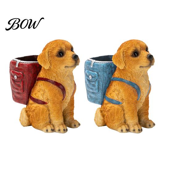 Creative Desktop Art Ornament Golden Puppy Backpack Pen Holder, Cute Animal Stationery Storage Unique Desk Solution Ornament, Resin Organizer,