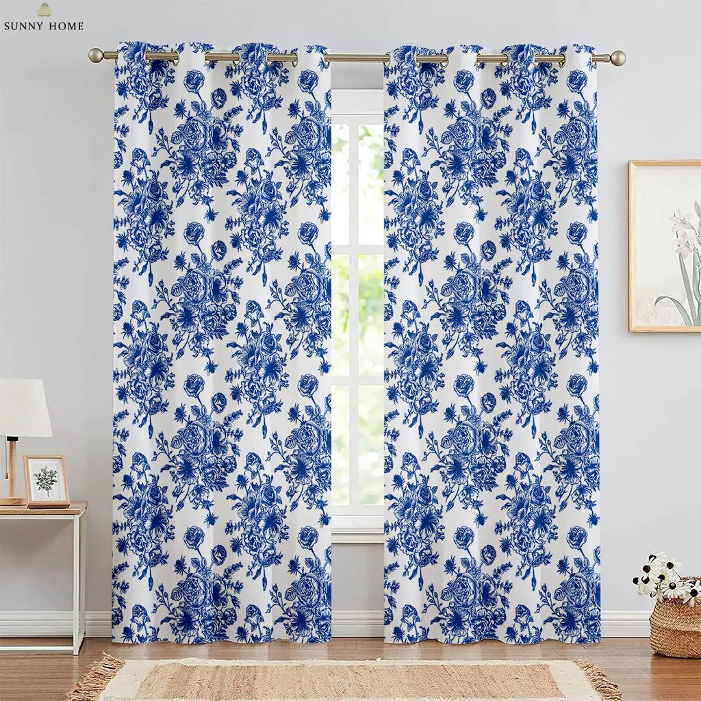 Шторы с акварельным цветочным принтом в пасторальном стиле из полиэфирного волокна, пригодные для машинной стирки, для спальни, гостиной, декоративные шторы, 2 шт.