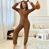 Autumn Winter Thicken Velvet Women Hooded Onesies Casual Solid Flannel Warm Woman Sleepwear Fashion Jumpsuit Pajamas Home Cloth