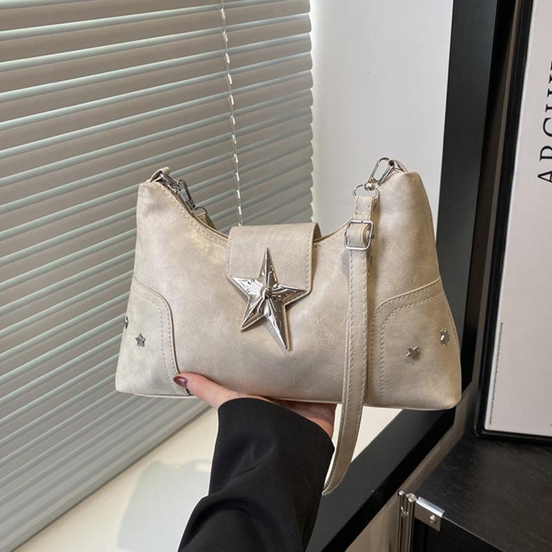 Женская сумка на плечо из ПУ с декором в виде звезд, шикарная сумка-хобо, вместительная модная сумка кроссбоди, однотонная милая сумка под мышкой AVE