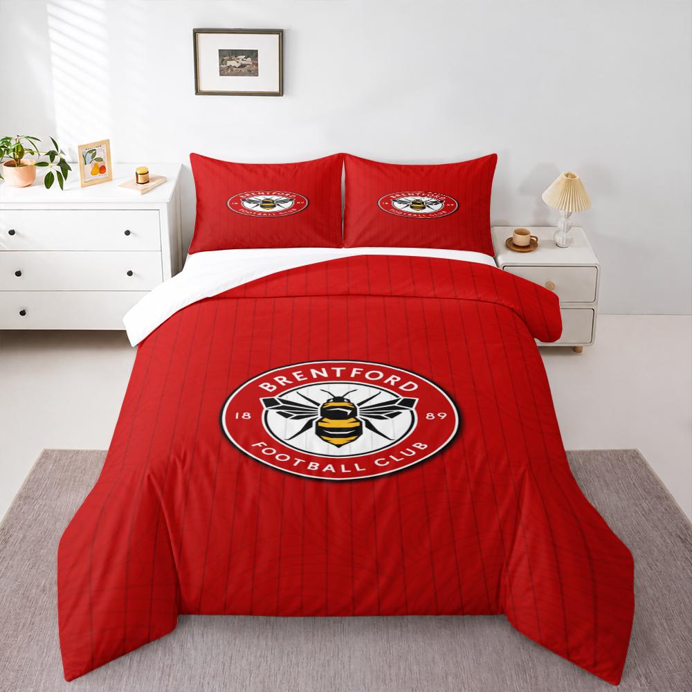 Brentford FC Bee Crest Bedding set (1 duvet cover, 2 pillowcases, duvet not included), Red 1889 Football Club Emblem Art Print