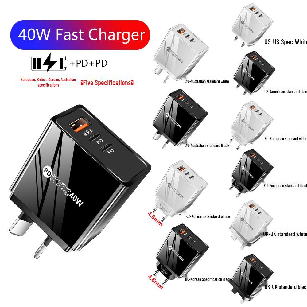 2.4A Dual USB & PD Type-C EU/US LED Travel Charger for Mobile Phones