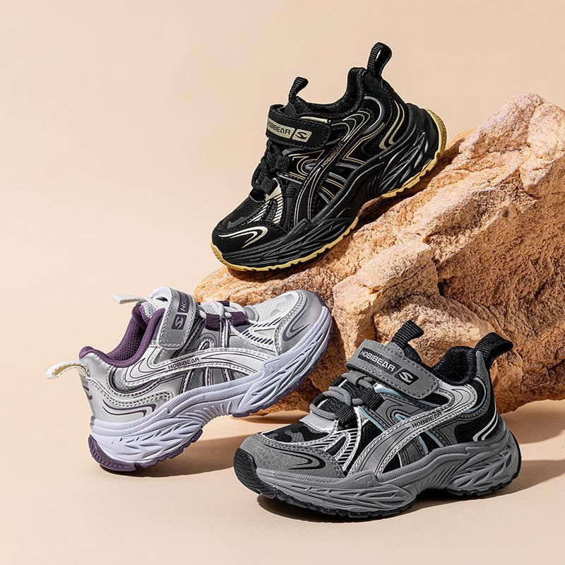 Kids Sneakers Synthetic Leather Hook And Loop Chunky Sports Shoes Lightweight Casual School Shoes For Boys Girls