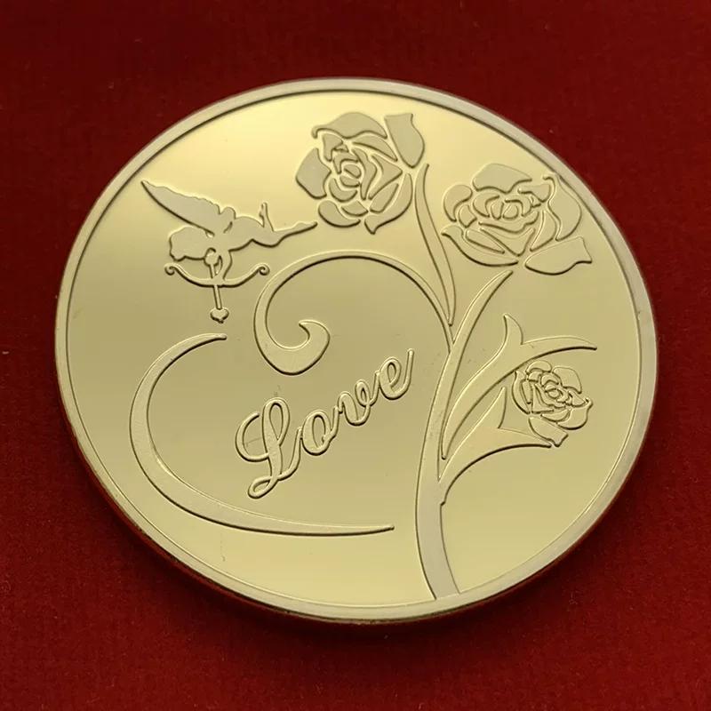 Rose Heart Love Angel Gold Plated Commemorative Coin Collection Coin Tooth Fairy Gold Coin Commemorative Medal Coin