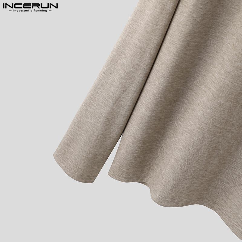 INCERUN Men Round Neck Long Sleeve Solid Color Comfy Thin Tops T-shirts