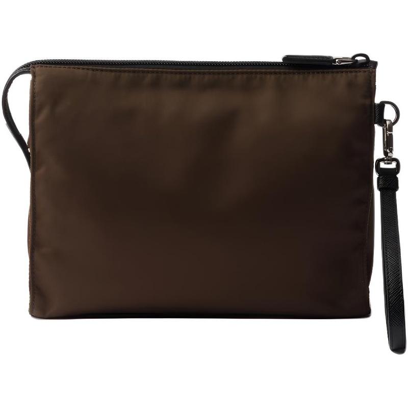 Prada Re-NylonSaffiano zipper closure triangle brand logo recycled polyamide travel storage bag unisex couple style brown