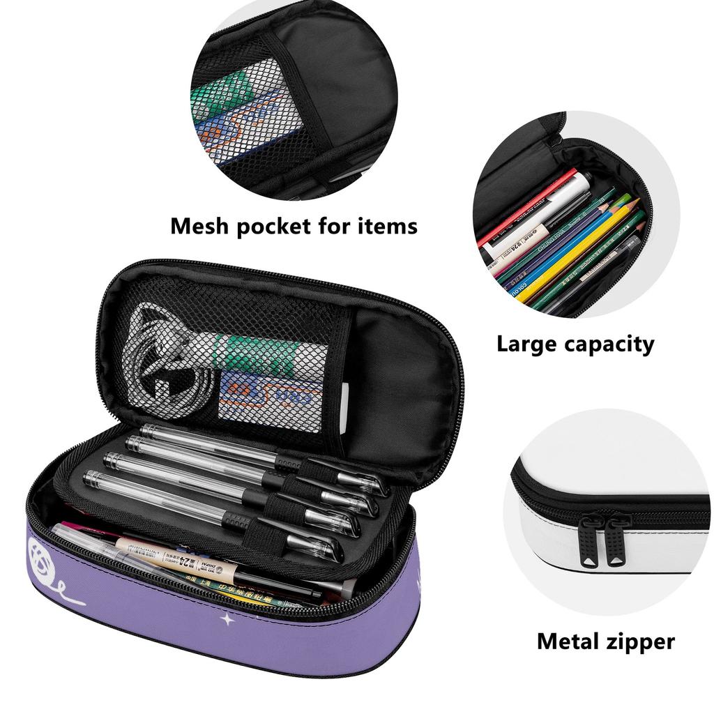 Pencil Pouch Printed Strong Polyester Fabric Zipper Closure with Main Compartment Mesh Pocket and Pen Slots for Boys Girls