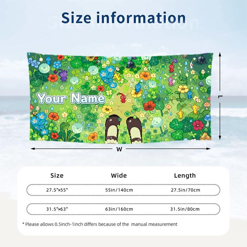 Custom Text Beach Towel, Soft Absorbent Swimming Multi-use TowelPikmin