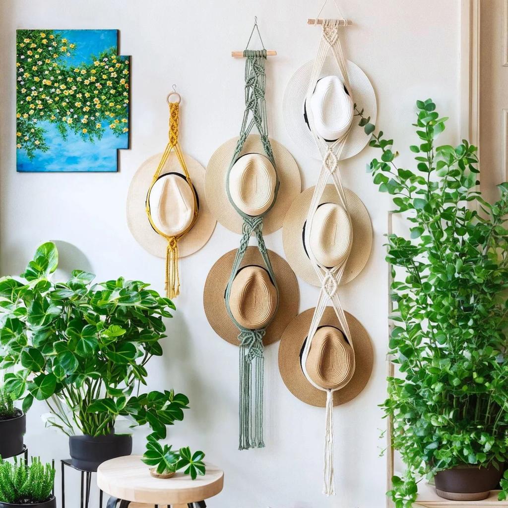 1pc Bohemian Braided Tapestry Hat Storage Lanyard Handmade Wall Mounted Hat Display Stand Decoration