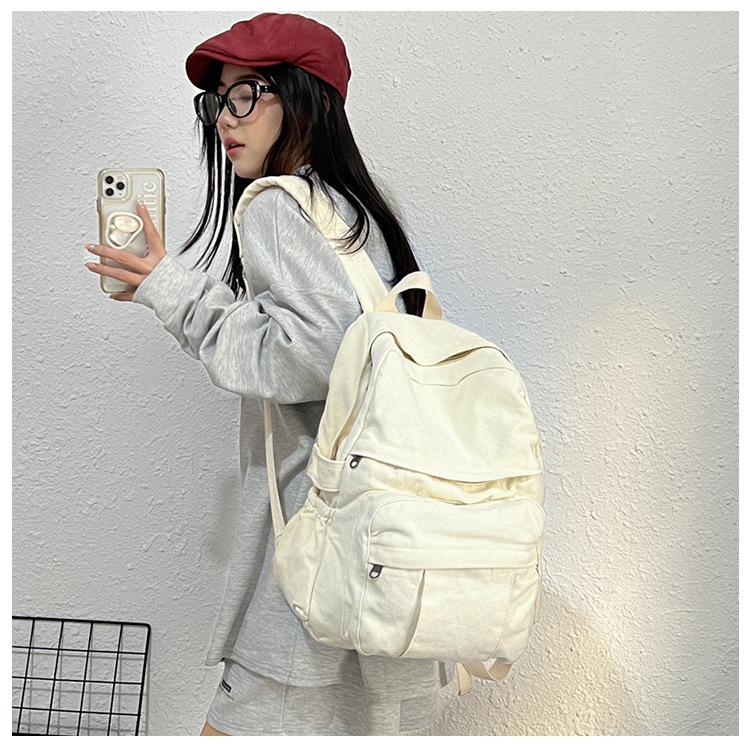 Solid Color Retro Backpack - Large Capacity, Casual Mori Girl Style for College Students and Fashionable Women