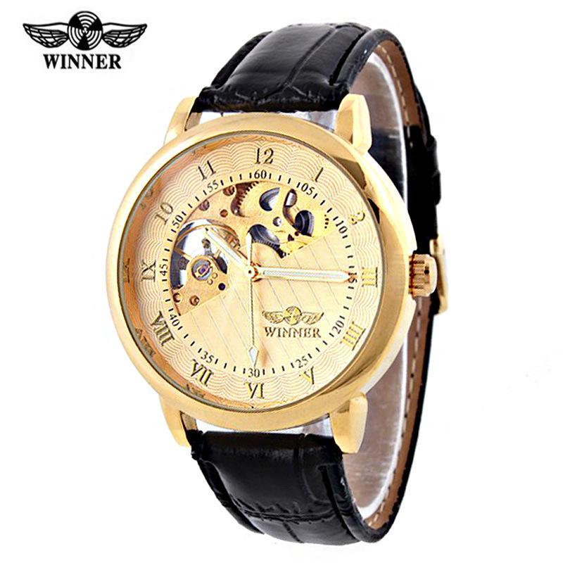 Winner Мужские Модные Повседневные Скелетон Популярные, Ручные Механические Часы