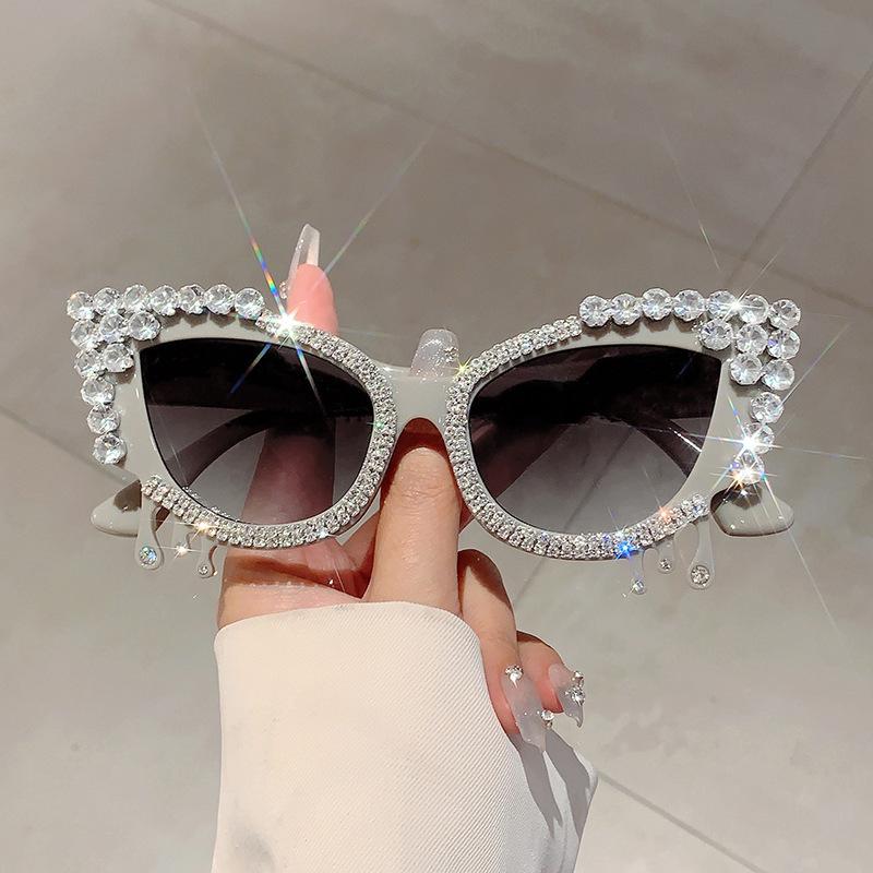 Неполяризованные модные солнцезащитные очки «кошачий глаз», женские блестящие кристаллы, высококачественные роскошные солнцезащитные очки, модные солнцезащитные очки для отпуска и пляжа