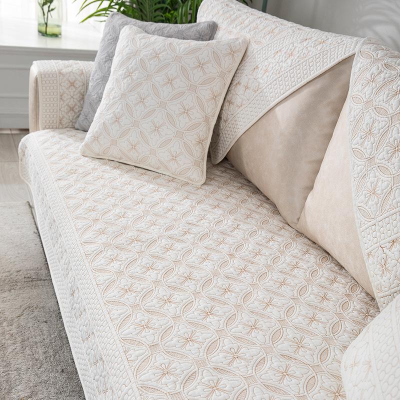 White Pure Cotton Sofa Cushion Case, Pastoral Washed Sofa Cover Towel, Modern Minimalist Cover, Non-Slip, Four Seasons