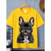 European sizes Boys' T-shirt French Bulldog Portrait Art Print, Ideal for Outdoor Activities, Soft Knitted Top, Comfortable And Breathable