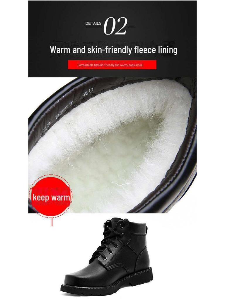 Men's Winter Leather Snow Boots with Velvet Lining, High Top, Genuine Leather, Outdoor Martin Style