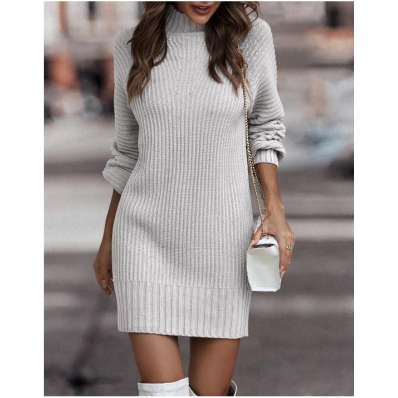 Женский осенне-зимний однотонный свитер с высоким воротом и длинными рукавами, весенние облегающие платья средней длины для поездок на работу