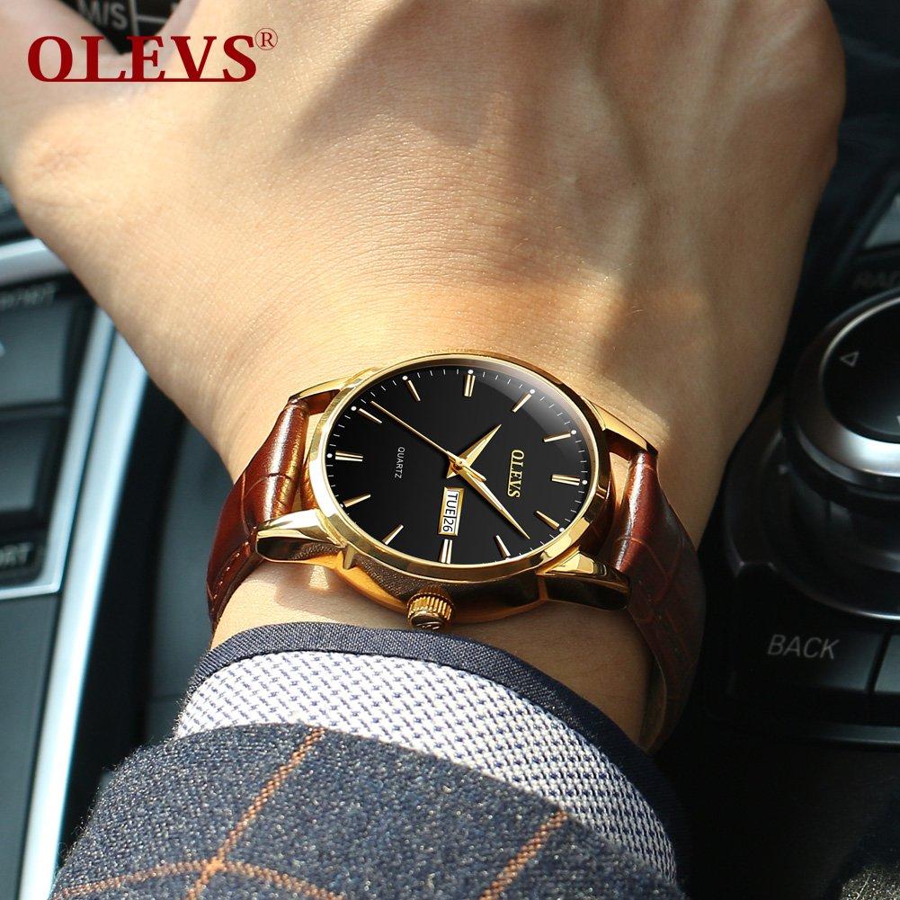 OLEVS Men's Watch, Stylish Ultra-Thin Leather Strap, Quartz Movement, Analog, Date Display, for Men
