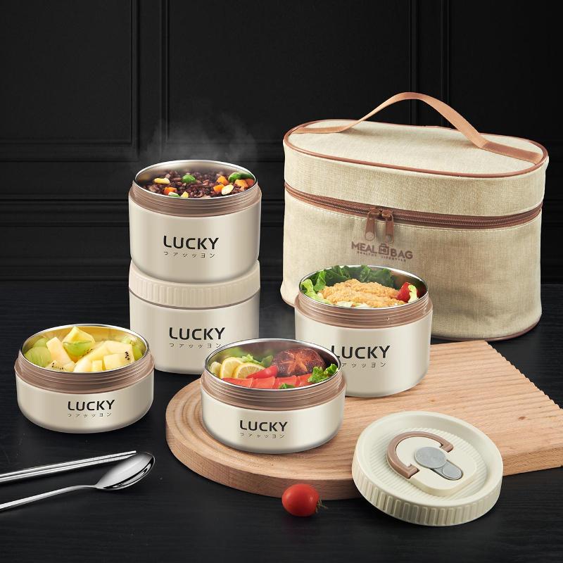 Изолированная миска пищевого качества из нержавеющей стали 316, пригодный для использования в микроволновой печи, контейнер для хранения продуктов питания, штабелируемый портативный набор плюс набор для еды