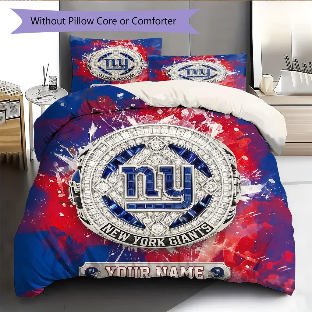 Custom Name New York Giants2 Pattern Bedding Quilt Set  Home Decoration  Gift (1 * duvet cover + 2 * pillowcase  without core)