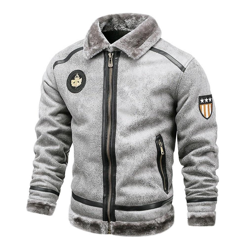 Men Vintage Leather Jacket Men Suede Turn -Down Collar Street Men Fur Collar Jacket Thicken And Warm