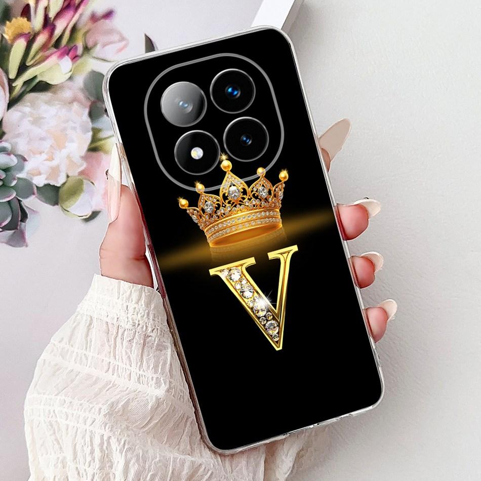 For Xiaomi Redmi Note 14 Pro Plus Fashion Crown Initial Letter Phone Case For Redmi Note14 4G 5G Note 14Pro Soft Silicone Cases