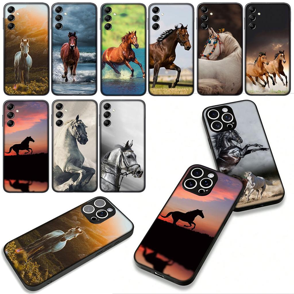 Cover Running Wild Horse Black for Motorola Moto G04 G13 G14 G22 G23 G20 G32 G34 G35 G64 G82 G84 G53 G60 G72 E14 E15 E13 Case