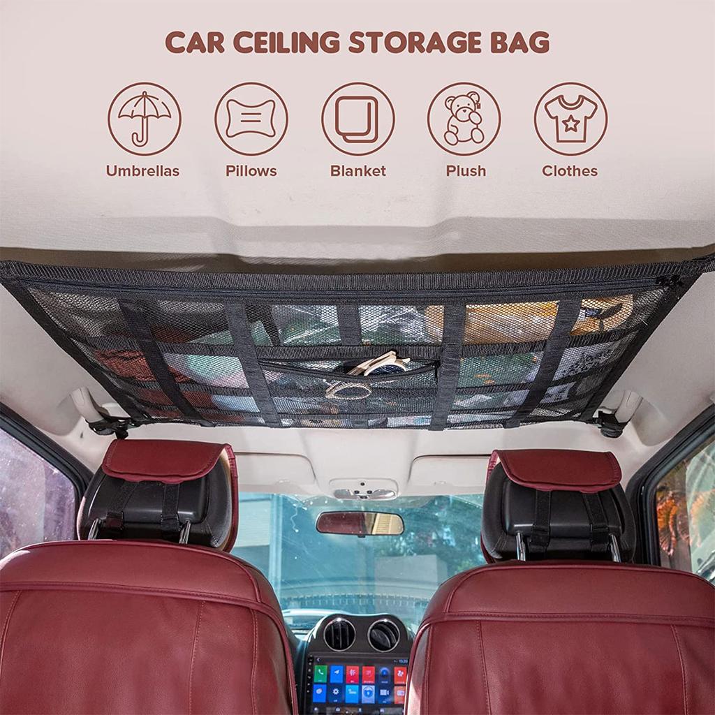 Car Roof Storage Net Pocket Car Roof Net Pocket Strong Load-Bearing Large Capacity Luggage Suspension Net Car Storage
