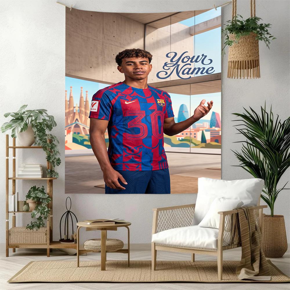 Lamin Yamal Custom Your Name Wall Decor Tapestry Art For Pet Memorial Birthdaywedding Party Backdrop Family Gift