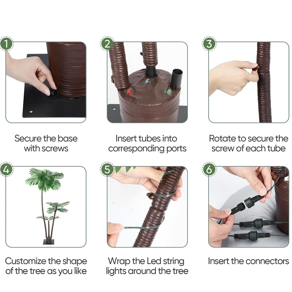 6-Foot LED Artificial Palm Tree, Outdoor Christmas Palm Tree, Hawaiian Tiki Bar Decoration, Pool, IndoorOutdoor Patio, Garden Party Lights (3 Trunks)