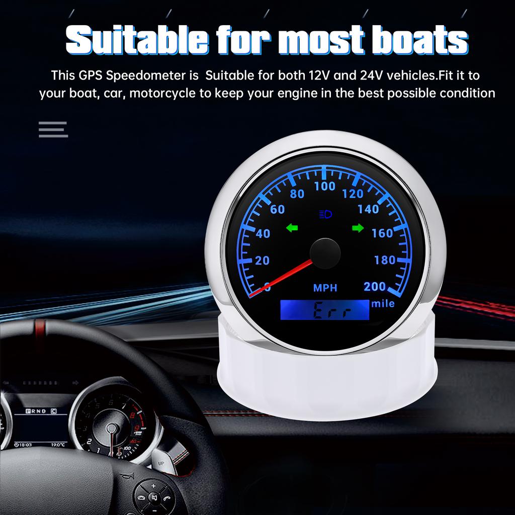 85mm GPS Speedometer Waterproof Anti-fogging LCD Display Speed Gauge Less Power Consumption Longer Life Car Boat Speedometer