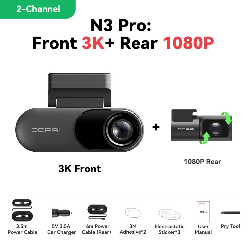 DDPAI Dash Camera Mola N3 Pro Car Cam Front and Rear Car Recorder 3K Car DVR Dash Camera Recorder GPS  24H Parking Monitor
