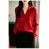 Women S Cotton Polo Neck Long Sleeve Knit Sweater